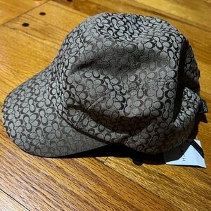 Coach Brown Patterned C Baseball Cap Hat leather brim S/M